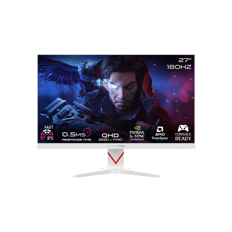 GAMEON GOAD27QHD180IPS Dominator Series 27" QHD, 180Hz, MPRT 0.5ms, HDMI 2.1, Fast IPS Gaming Monitor (Supports PS5) - White