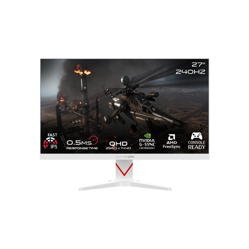 GAMEON GOAD27QHD240IPS Dominator Series 27" QHD, 240Hz, MPRT 0.5ms, HDMI 2.1, Fast IPS Gaming Monitor (Supports PS5) - White