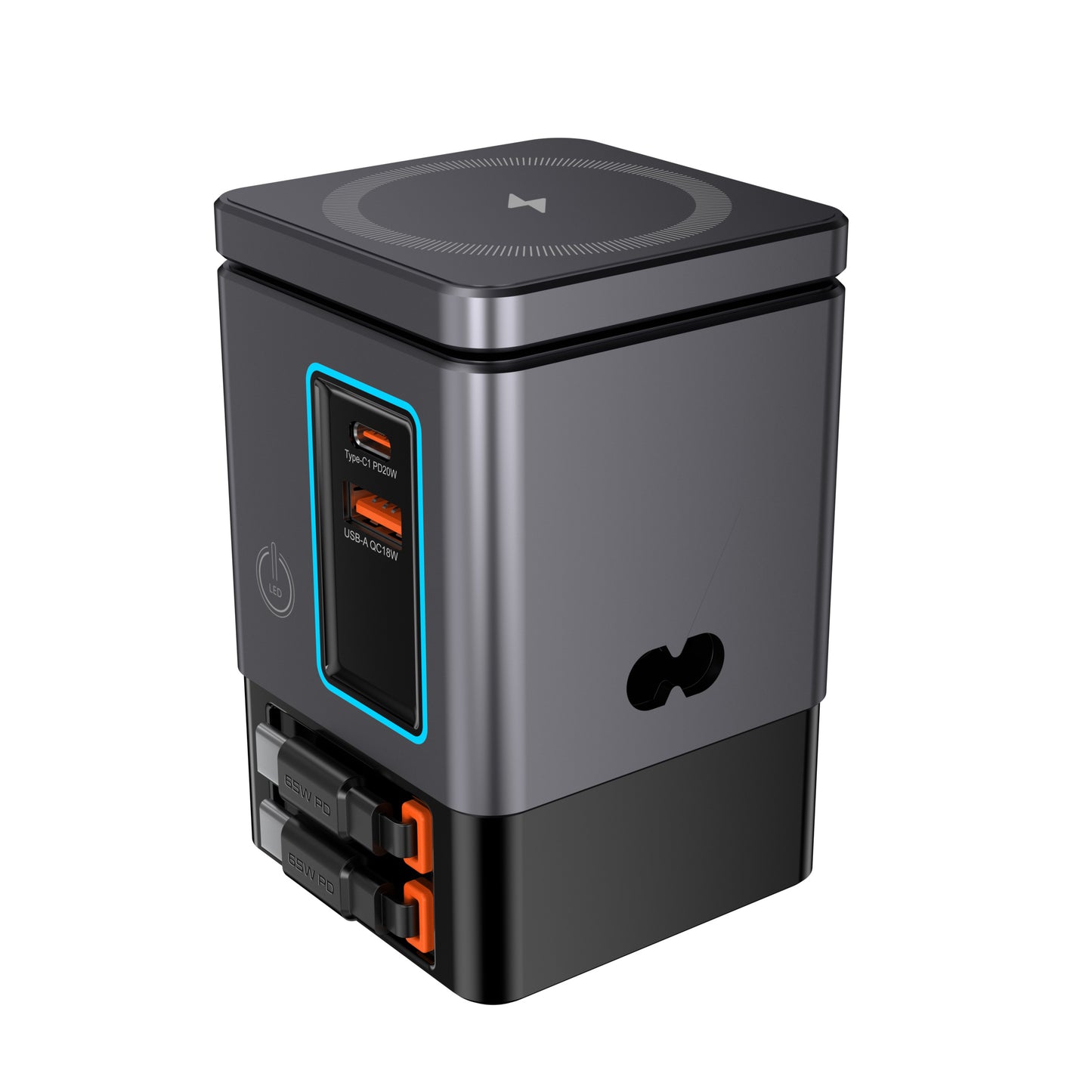 6-in-1 GaNFast 105W Charging Dock with 15W MagSafe Wireless Charger, Dual 65W USB-C Cables, LED Light & Earbuds Pad