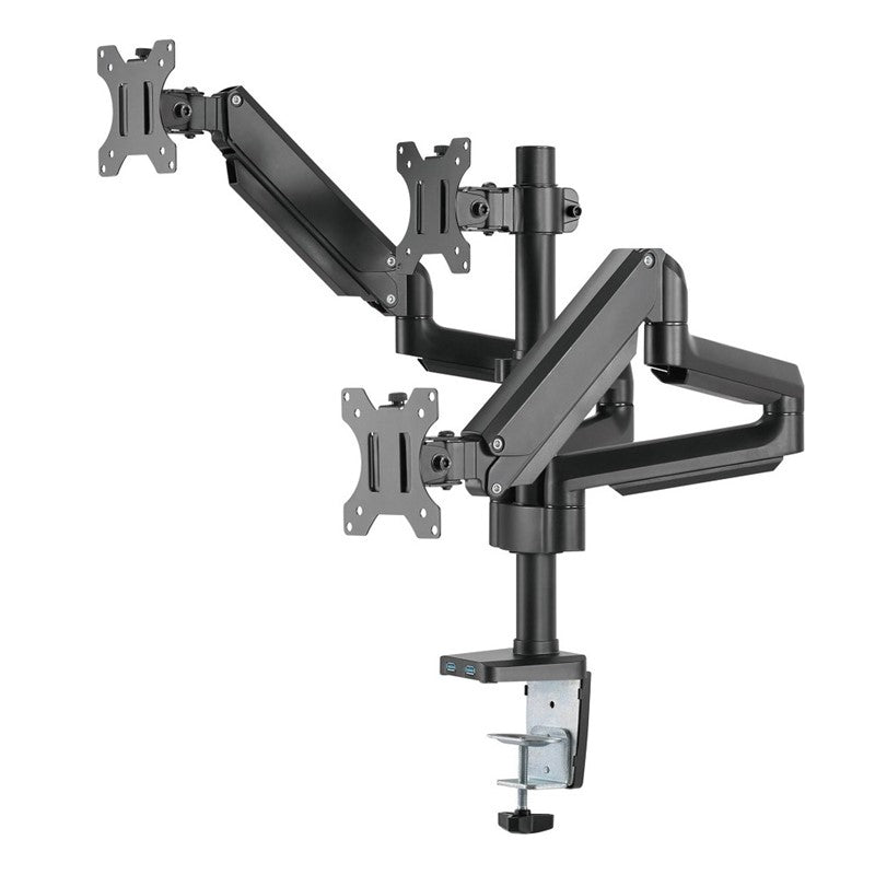 Twisted Minds Premium Triple Monitor Arm, Stand And Mount For Gaming And Office Use 17" - 27" Up To 7 kg With USB Ports - Black