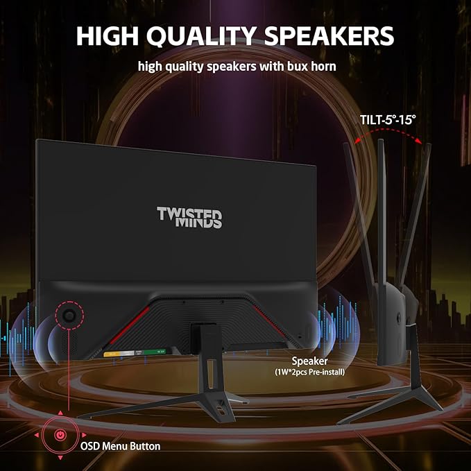 Twisted Minds TM27FHD120IPS Eco Series 27” FHD Gaming Monitor – 120Hz, 1ms, HDMI 2.1 & DP 1.4, Ultra-Smooth Display, Flicker-Free, Low Blue Light, Slim Bezel – Gaming Monitor Black