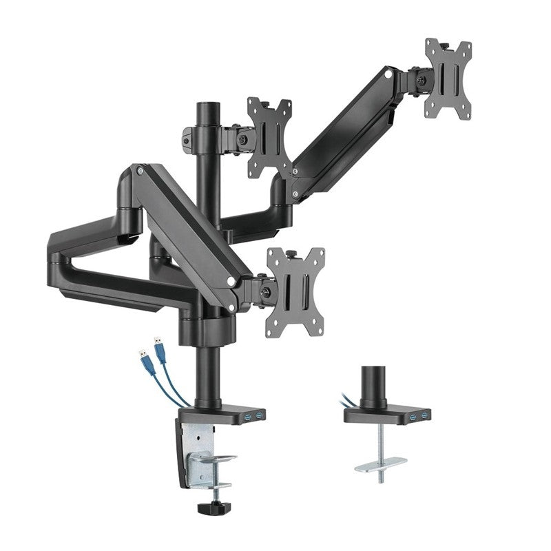 Twisted Minds Premium Triple Monitor Arm, Stand And Mount For Gaming And Office Use 17" - 27" Up To 7 kg With USB Ports - Black