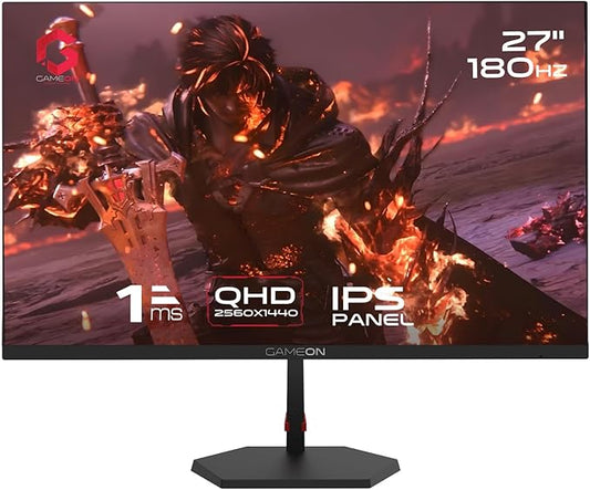 GAMEON 27 Inch QHD 2K Gaming Monitor 2560x1440 IPS Panel 180Hz Refresh Rate 1ms Response Time HDMI 2.1 HDR Adaptive Sync PC & Console Ready