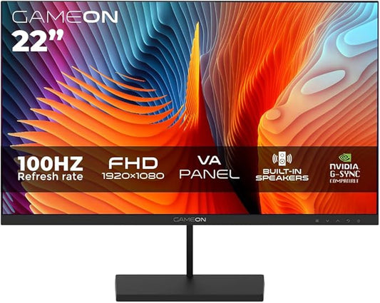 GAMEON 22 Inch FHD Gaming Monitor 1920x1080 Fast IPS Display 100Hz Refresh Rate 5ms Response Time Adaptive Sync HDMI 1.4 for PC Console Gaming and Office Use