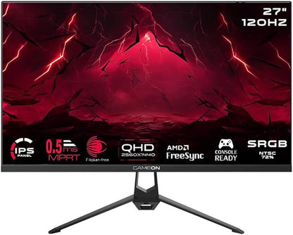 GAMEON 27 Inch 2K QHD Gaming Monitor 2560x1440 Resolution Fast IPS Panel 120Hz Refresh Rate 0.5ms Response Time Adaptive Sync HDMI 2.1 PC and Console Monitor