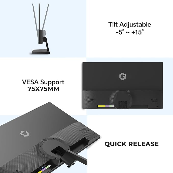 GAMEON 24 Inch Office Monitor and Gaming Monitor Full HD 1920x1080 with Adaptive‑Sync, Eye‑Care Anti‑Glare Panel, Built‑In Speakers, HDMI & VGA Connectivity, Ergonomic Tilt, for PC and Console – Black