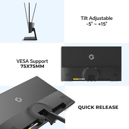 GAMEON 24 Inch Office Monitor and Gaming Monitor Full HD 1920x1080 with Adaptive‑Sync, Eye‑Care Anti‑Glare Panel, Built‑In Speakers, HDMI & VGA Connectivity, Ergonomic Tilt, for PC and Console – Black