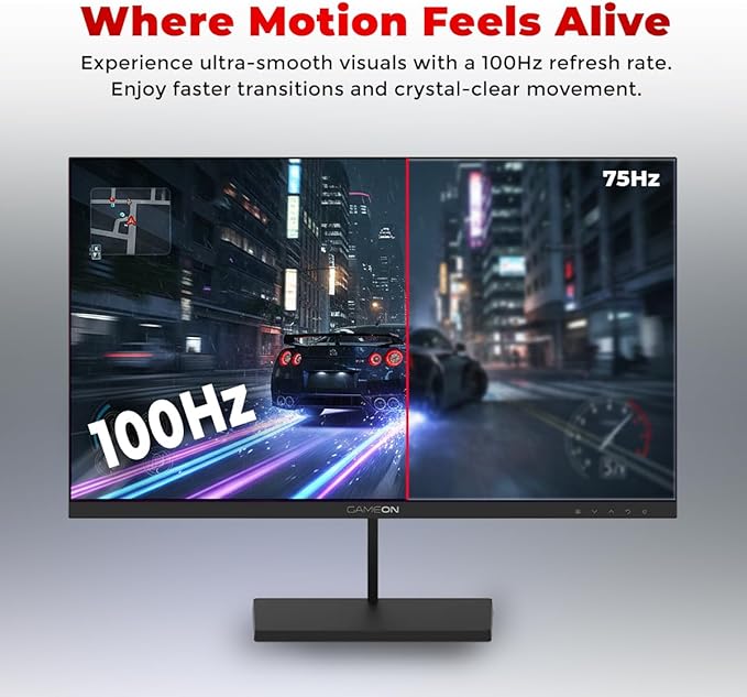 GAMEON 24 Inch Office Monitor and Gaming Monitor Full HD 1920x1080 with Adaptive‑Sync, Eye‑Care Anti‑Glare Panel, Built‑In Speakers, HDMI & VGA Connectivity, Ergonomic Tilt, for PC and Console – Black