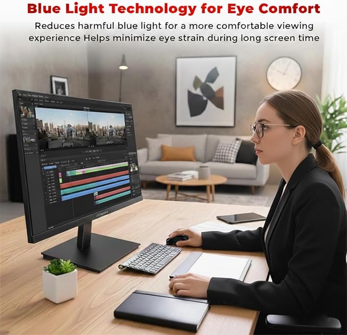 GAMEON 24 Inch Office Monitor and Gaming Monitor Full HD 1920x1080 with Adaptive‑Sync, Eye‑Care Anti‑Glare Panel, Built‑In Speakers, HDMI & VGA Connectivity, Ergonomic Tilt, for PC and Console – Black