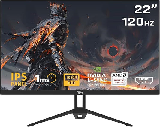 Twisted Minds TM22FHD1201PS 22” FHD Gaming Monitor – 120Hz Refresh Rate, 1ms Response Time, IPS Panel, HDMI 2.1 & DP 1.4, Adaptive Sync, Ultra-Slim Bezel – Black