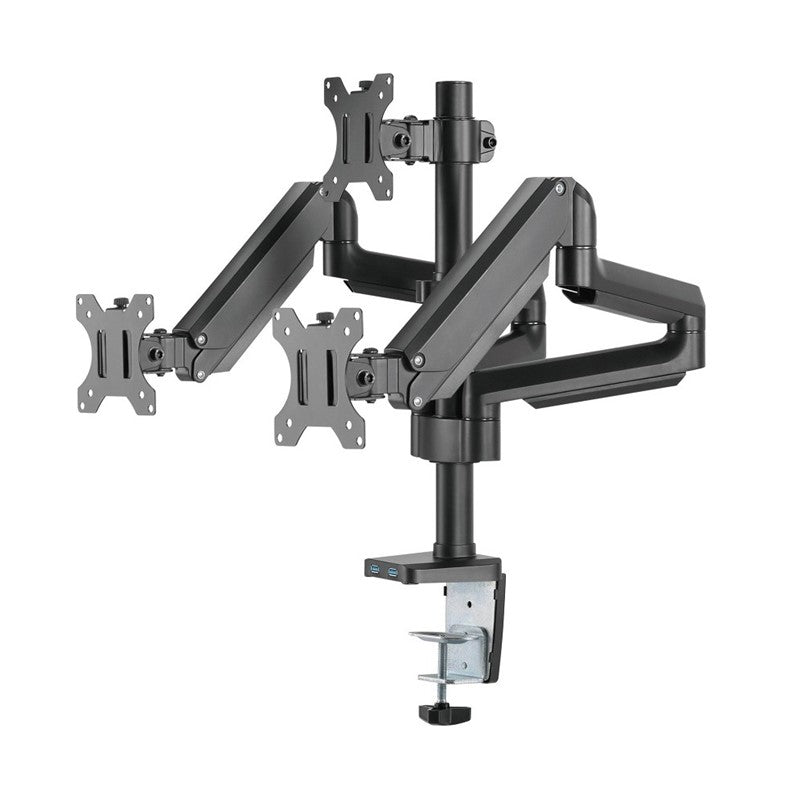 Twisted Minds Premium Triple Monitor Arm, Stand And Mount For Gaming And Office Use 17" - 27" Up To 7 kg With USB Ports - Black