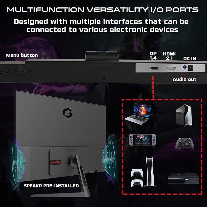 GAMEON 27 Inch FHD Gaming Monitor, 144Hz Fast IPS, 0.5ms MPRT, HDMI 2.1, FreeSync, HDR10, Frameless Design, VESA Mount, PS5 & PC Compatible – Black