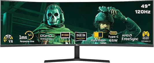Twisted Minds TM49CDQHDVA 49" Ultra-Wide Curved Gaming Monitor – 5120×1440 WQHD, 120 Hz, 1 ms, HDR10, FreeSync/G-Sync, 1500R Curve, HDMI 2.1, USB-C 65W, Built-In Speakers