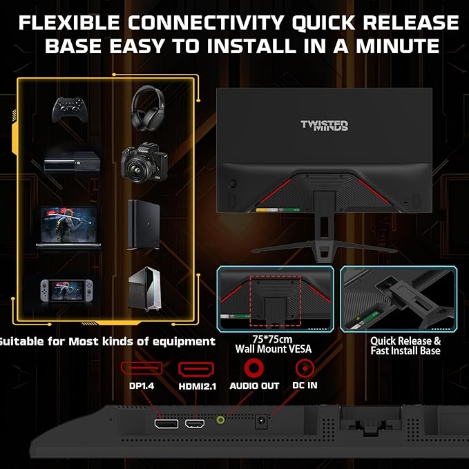 Twisted Minds TM22FHD1201PS 22” FHD Gaming Monitor – 120Hz Refresh Rate, 1ms Response Time, IPS Panel, HDMI 2.1 & DP 1.4, Adaptive Sync, Ultra-Slim Bezel – Black