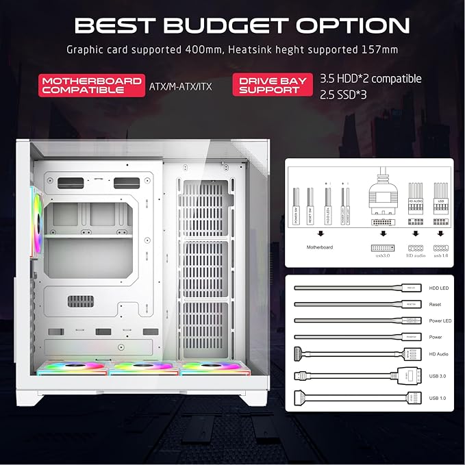 GAMEON Valkyrie I Series Mid Tower Gaming Case, ARGB+PWM Lighting, 0.8mm Tempered Glass Panel, Wide Motherboard Compatibility, Dust Filters, 360mm Water Cooling System, Durable and Aesthetic