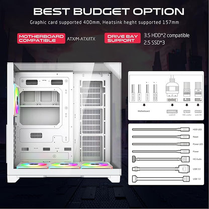GAMEON Valkyrie I Series Mid Tower Gaming Case, ARGB+PWM Lighting, 0.8mm Tempered Glass Panel, Wide Motherboard Compatibility, Dust Filters, 360mm Water Cooling System, Durable and Aesthetic