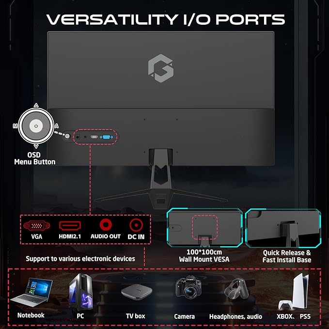 GAMEON 27 Inch Gaming & Office Monitor Full HD 1080p, 120Hz Fast IPS, 0.5ms MPRT, HDMI 2.1, Adaptive-Sync, Built-in Speakers, VESA Mount, PS5 / PC & Productivity Ready