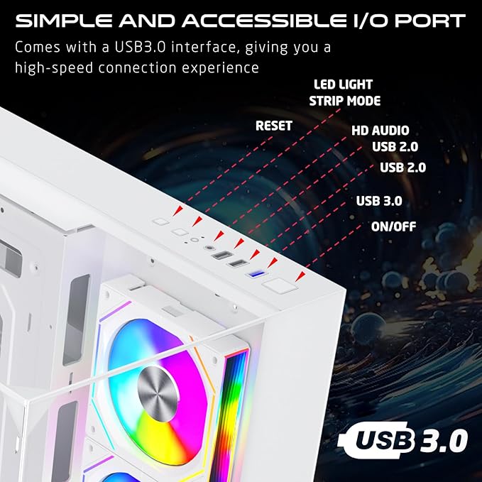 GAMEON Valkyrie I Series Mid Tower Gaming Case, ARGB+PWM Lighting, 0.8mm Tempered Glass Panel, Wide Motherboard Compatibility, Dust Filters, 360mm Water Cooling System, Durable and Aesthetic