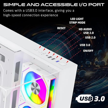 GAMEON Valkyrie I Series Mid Tower Gaming Case, ARGB+PWM Lighting, 0.8mm Tempered Glass Panel, Wide Motherboard Compatibility, Dust Filters, 360mm Water Cooling System, Durable and Aesthetic