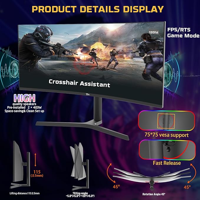 Twisted Minds TM34CWQHDVA 34-Inch Ultra-Wide Curved Gaming Monitor – WQHD 3440×1440, 180 Hz, 1 ms (OD), HDR10, 1500R Curvature, FreeSync & G-Sync Compatible, Dual HDMI 2.1, DisplayPort, Built In Speakers