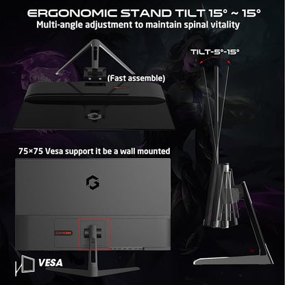 GAMEON 27 Inch FHD Gaming Monitor, 144Hz Fast IPS, 0.5ms MPRT, HDMI 2.1, FreeSync, HDR10, Frameless Design, VESA Mount, PS5 & PC Compatible – Black