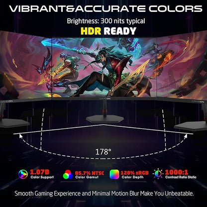GAMEON 27 Inch QHD 2K Gaming Monitor 2560x1440 IPS Panel 180Hz Refresh Rate 1ms Response Time HDMI 2.1 HDR Adaptive Sync PC & Console Ready