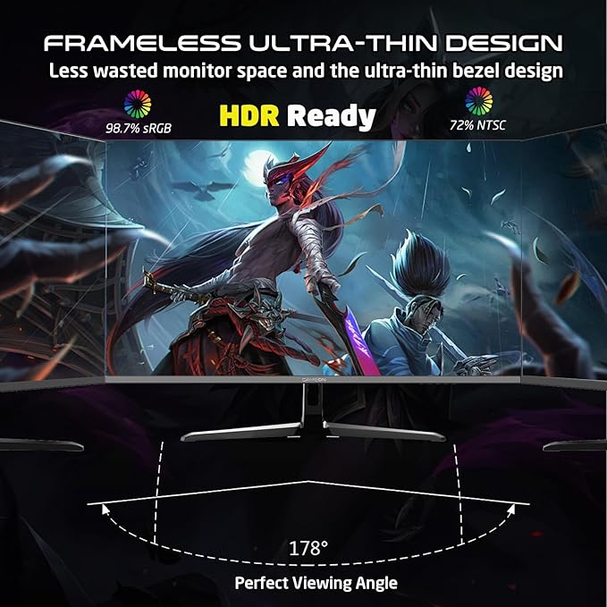 GAMEON 27 Inch FHD Gaming Monitor, 144Hz Fast IPS, 0.5ms MPRT, HDMI 2.1, FreeSync, HDR10, Frameless Design, VESA Mount, PS5 & PC Compatible – Black