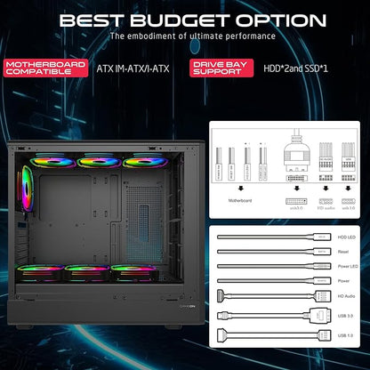 GAMEON TIMBERI Midnight Series ARGB Gaming Case – Mid Tower | 7× Pre-Installed ARGB+PWM Fans | Wood-Texture Panels | Tempered Glass | Supports ATX/M-ATX/ITX | 420mm GPU Compatibility – Wood/Black