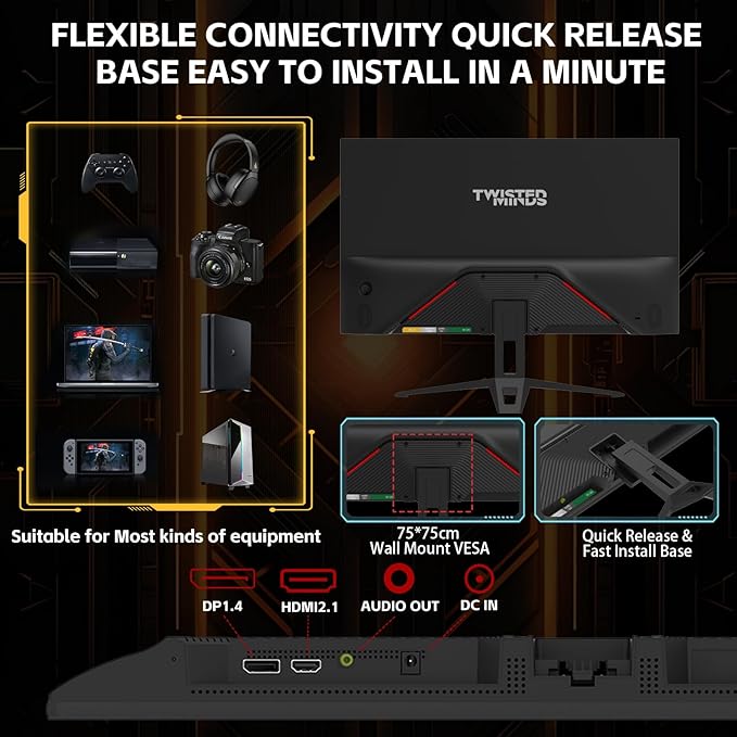 Twisted Minds TM27FHD120IPS Eco Series 27” FHD Gaming Monitor – 120Hz, 1ms, HDMI 2.1 & DP 1.4, Ultra-Smooth Display, Flicker-Free, Low Blue Light, Slim Bezel – Gaming Monitor Black