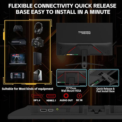 Twisted Minds TM27FHD120IPS Eco Series 27” FHD Gaming Monitor – 120Hz, 1ms, HDMI 2.1 & DP 1.4, Ultra-Smooth Display, Flicker-Free, Low Blue Light, Slim Bezel – Gaming Monitor Black
