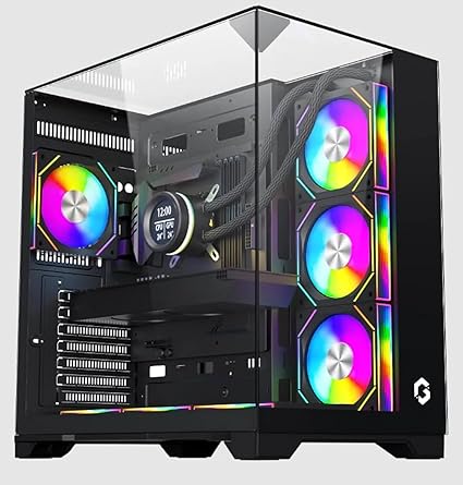 GAMEON Valkyrie I Series Mid Tower Gaming Case, ARGB+PWM Lighting, 0.8mm Tempered Glass Panel, Wide Motherboard Compatibility, Dust Filters, 360mm Water Cooling System, Durable and Aesthetic