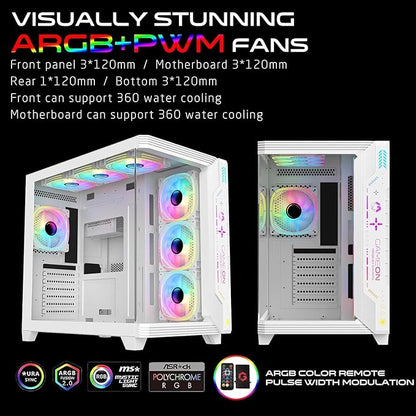 GAMEON Pulse Series Gaming PC Case – ATX/M-ATX/ITX Support, Tempered Glass, ARGB+PWM Lighting, Pre-Installed 7 Fans, 360mm Water Cooling Ready
