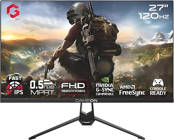 GAMEON 27 Inch Gaming & Office Monitor Full HD 1080p, 120Hz Fast IPS, 0.5ms MPRT, HDMI 2.1, Adaptive-Sync, Built-in Speakers, VESA Mount, PS5 / PC & Productivity Ready