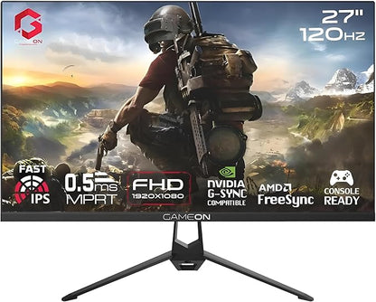 GAMEON 27 Inch Gaming & Office Monitor Full HD 1080p, 120Hz Fast IPS, 0.5ms MPRT, HDMI 2.1, Adaptive-Sync, Built-in Speakers, VESA Mount, PS5 / PC & Productivity Ready