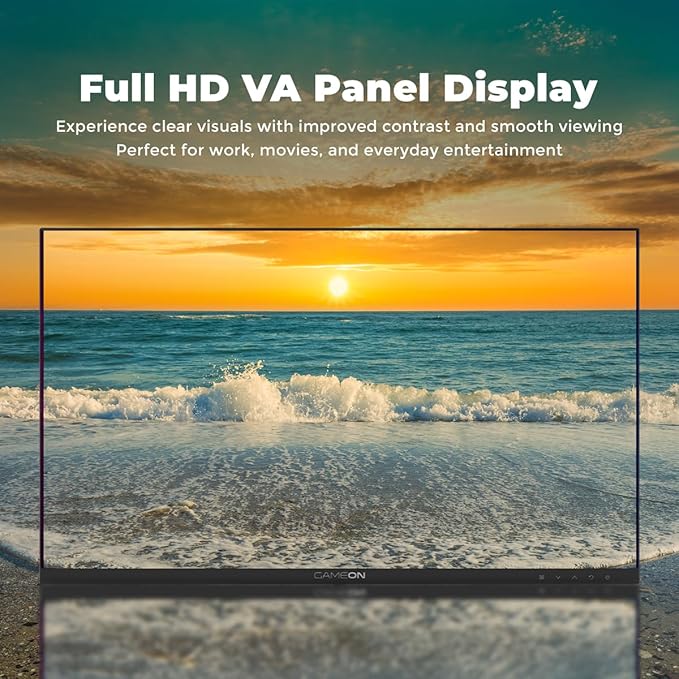 GAMEON 24 Inch Office Monitor and Gaming Monitor Full HD 1920x1080 with Adaptive‑Sync, Eye‑Care Anti‑Glare Panel, Built‑In Speakers, HDMI & VGA Connectivity, Ergonomic Tilt, for PC and Console – Black
