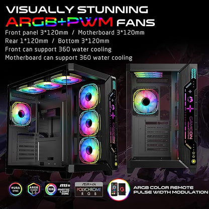 GAMEON Pulse Series Gaming PC Case – ATX/M-ATX/ITX Support, Tempered Glass, ARGB+PWM Lighting, Pre-Installed 7 Fans, 360mm Water Cooling Ready