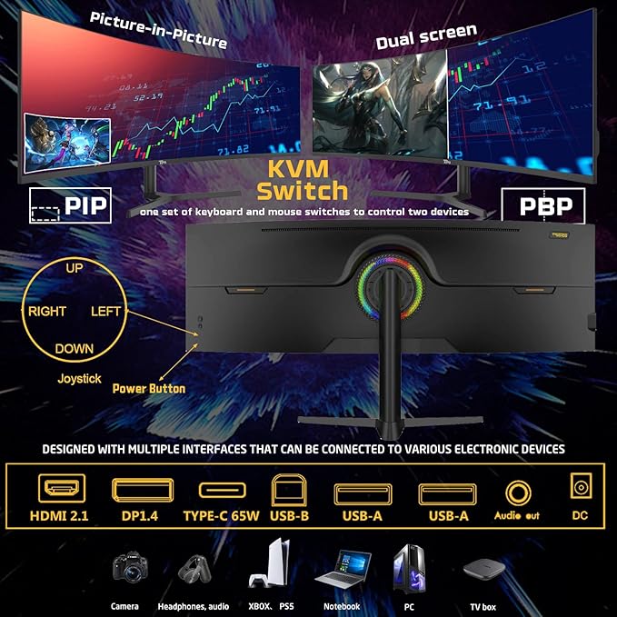 Twisted Minds TM49CDQHDVA 49" Ultra-Wide Curved Gaming Monitor – 5120×1440 WQHD, 120 Hz, 1 ms, HDR10, FreeSync/G-Sync, 1500R Curve, HDMI 2.1, USB-C 65W, Built-In Speakers