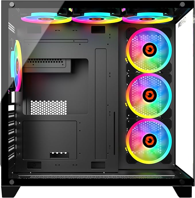 GAMEON Emperor Midnight Series Mid Tower PC Gaming Case, 120mm ARGB+PWM Lighting, Tempered Glass, Pre-installed Cooling RGB Fans Computer case, Dust Filters, Wide Motherboard Compatibility, Black
