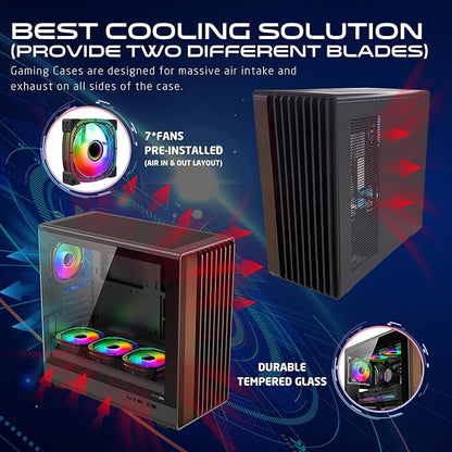 GAMEON TIMBER Midnight Series ARGB Gaming Case – Mid Tower | 7× Pre-Installed ARGB+PWM Fans | Wood-Texture Panels | 3mm Tempered Glass | ATX/M-ATX/ITX Support | 420mm GPU Compatibility – Wood/Black