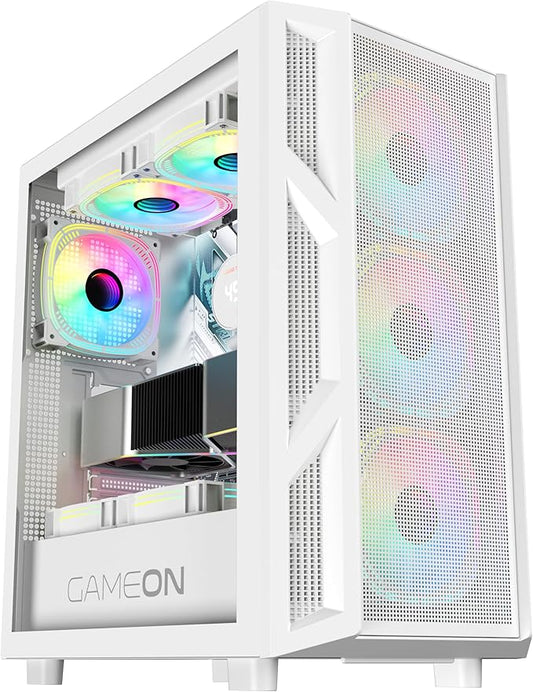 GAMEON Trident IV-A POWERFORGE, SPCC Iron + Glass, Mid Tower Gaming Case, White, ATX/M-ATX/ITX Compatible, Desktop, 750W PSU, ARGB + PWM Cooling, RGB Lighting