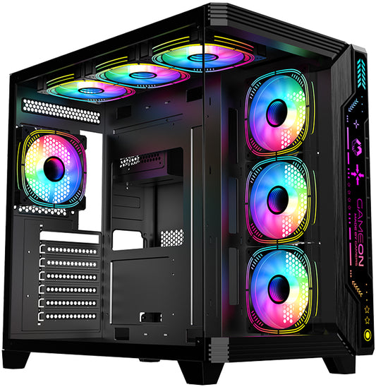 GAMEON Pulse Series Gaming PC Case – ATX/M-ATX/ITX Support, Tempered Glass, ARGB+PWM Lighting, Pre-Installed 7 Fans, 360mm Water Cooling Ready