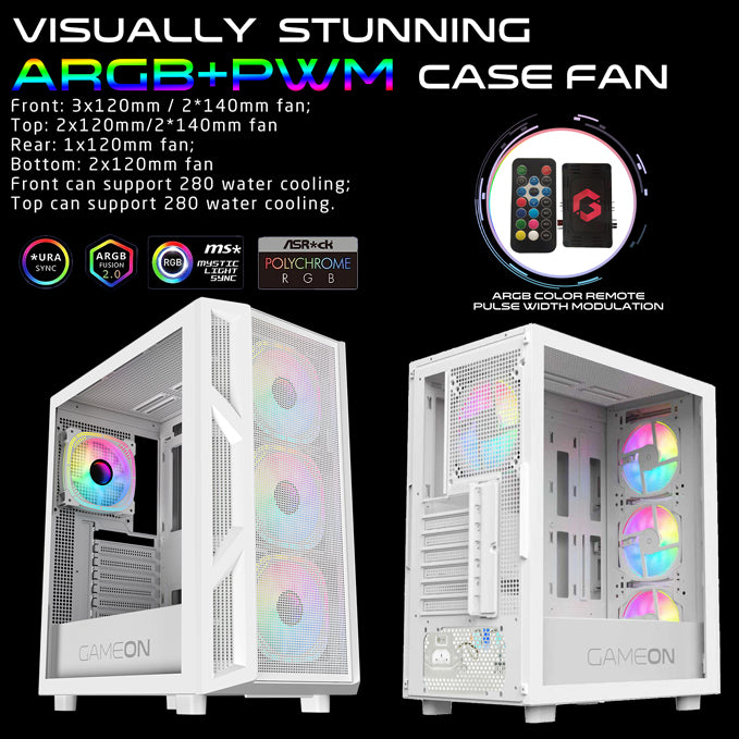 GAMEON Trident IV-A white ARGB PC case with 750W PSU - side view