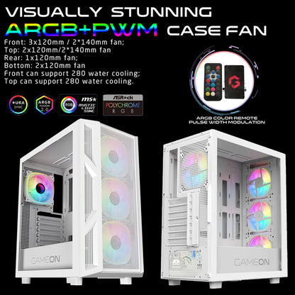GAMEON Trident IV-A white ARGB PC case with 750W PSU - side view