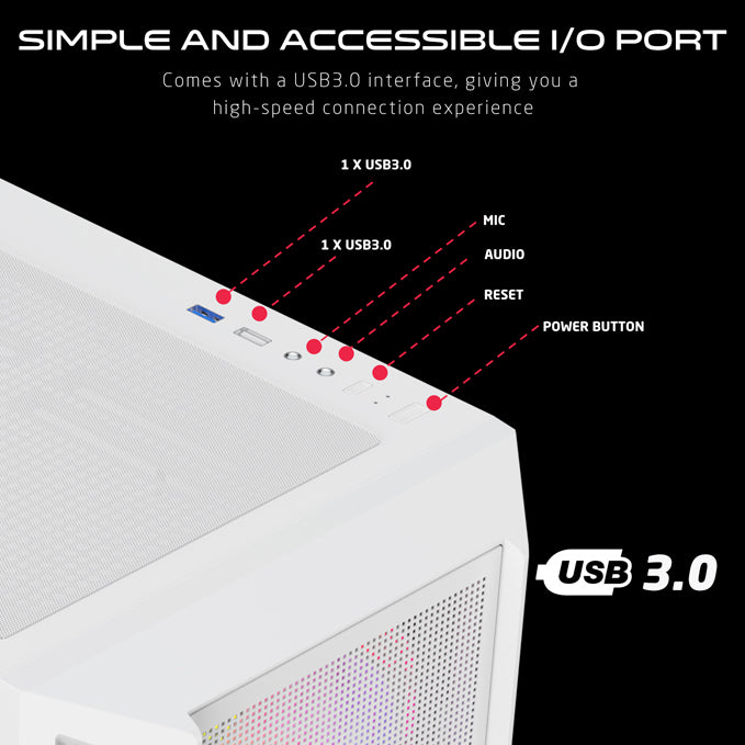 GAMEON Trident IV-A white ARGB PC case with 750W PSU - back view