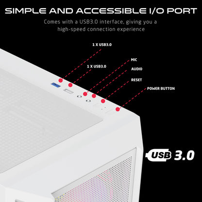 GAMEON Trident IV-A white ARGB PC case with 750W PSU - back view