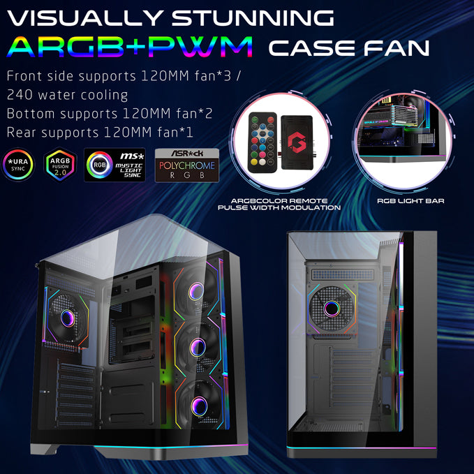 GAMEON Valkyrie X Series Mid Tower PC Gaming Case, 120mm ARGB+PWM Lighting, Tempered Glass, Pre-installed Cooling RGB Fans Computer Case, Dust Filters, Wide Motherboard Compatibility, Black