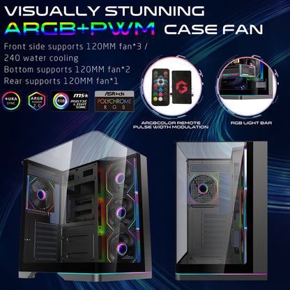 GAMEON Valkyrie X Series Mid Tower PC Gaming Case, 120mm ARGB+PWM Lighting, Tempered Glass, Pre-installed Cooling RGB Fans Computer Case, Dust Filters, Wide Motherboard Compatibility, Black