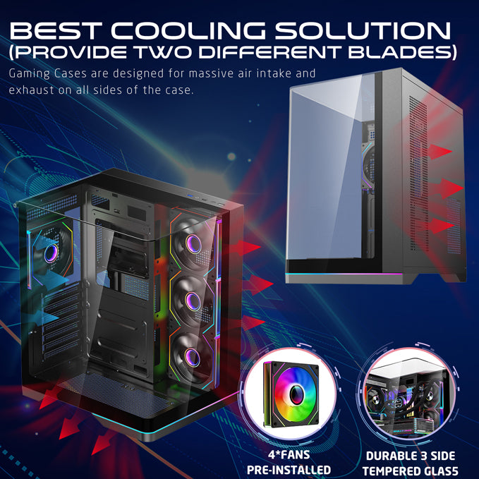 GAMEON Valkyrie X Series Mid Tower PC Gaming Case, 120mm ARGB+PWM Lighting, Tempered Glass, Pre-installed Cooling RGB Fans Computer Case, Dust Filters, Wide Motherboard Compatibility, Black