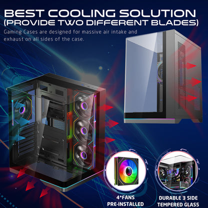 GAMEON Valkyrie X Series Mid Tower PC Gaming Case, 120mm ARGB+PWM Lighting, Tempered Glass, Pre-installed Cooling RGB Fans Computer Case, Dust Filters, Wide Motherboard Compatibility, Black