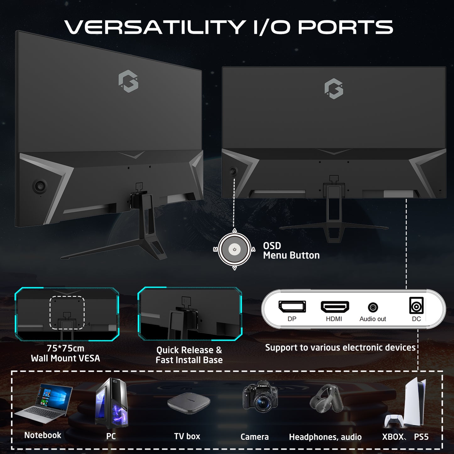 GAMEON GOVE127FHD165IPS Epic Series 27" FHD, 165Hz, 0.5ms, HDMI 2.1, Fast IPS Gaming Monitor (Supports PS5) - Black